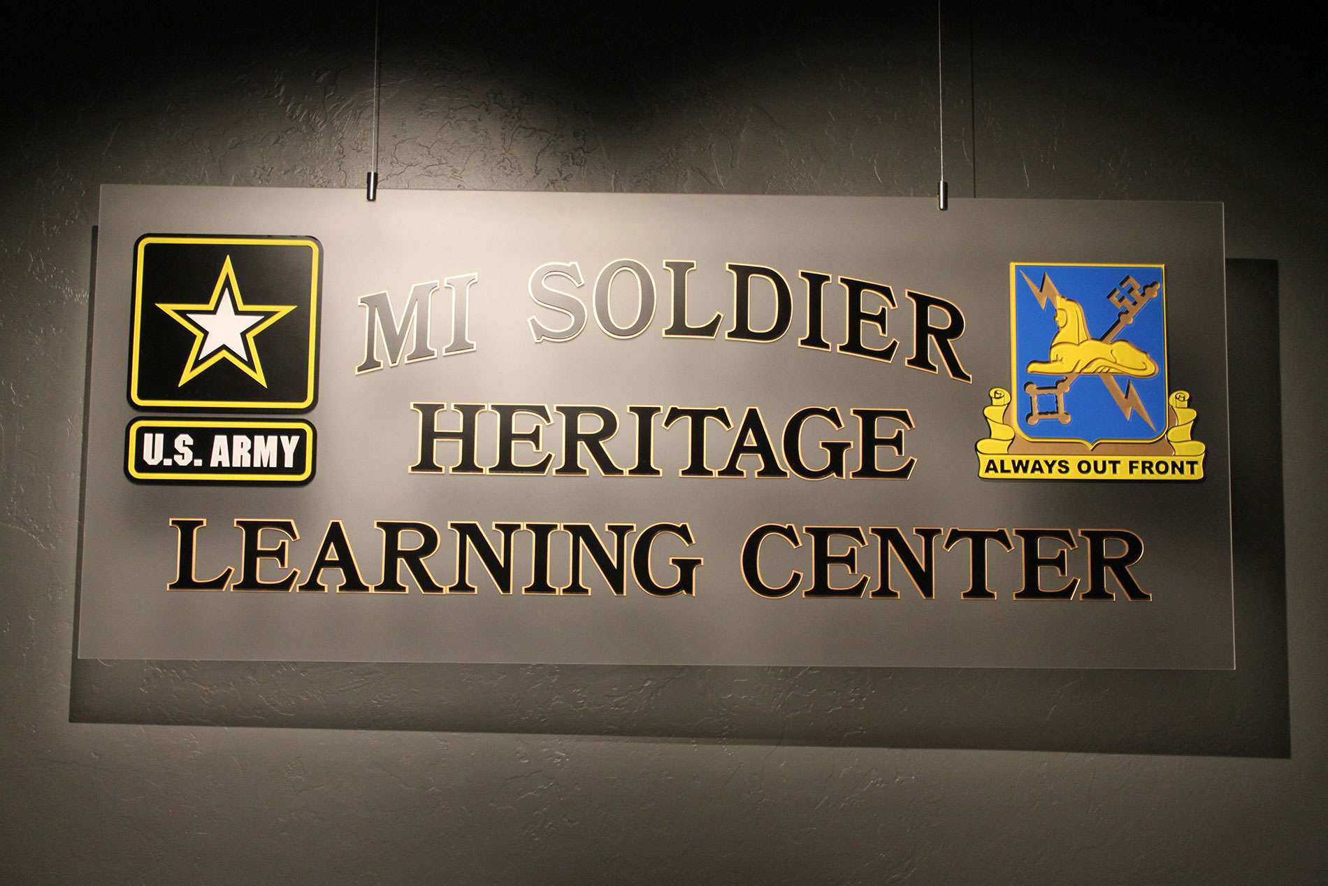 Main entrance sign of Military Intelligence Soldier Heritage Learning Center.